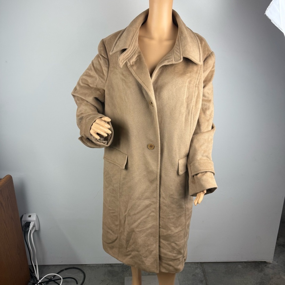 Talbots Trench Coat Long Button Front Wool/angora Blend Tan Beige Women's US 24